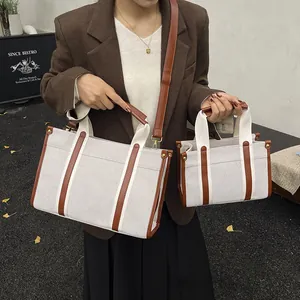 Lässige Segeltuch Tragetasche Damen Große Kapazität Farbblock Handtasche Verstellbarer Gurt Schulter Umhängetasche Pendeln