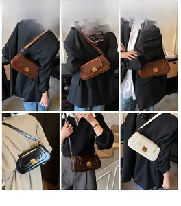 Collage von schicken Unterarmtaschen in verschiedenen Farben an Modellen mit Outfits