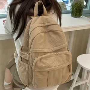 Einfarbiger Cord Rucksack Casual Minimalistischer Schulranzen Für Damen Herren Täglich Reisen Leichter Tagesrucksack Tasche