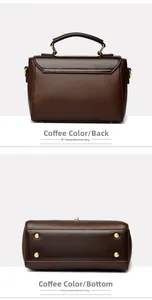 Rear and base view of coffee brown leather handbag with gold anti-wear bottom studs