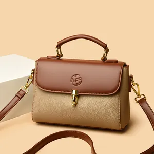 Vintage Embossed Letter Small Square Bag For Women Genuine Leather Fashion Lock Doctor Box Handbag Crossbody Shoulder Bag