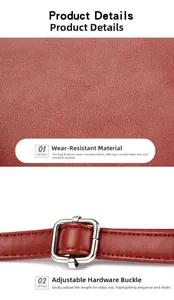Detalle de la textura de cuero rojo litchi y hebilla de ajuste de metal plateado