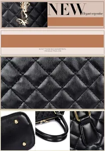 Detailed view of black quilted handbag featuring golden butterfly charm and anti-wear studs