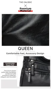 Detail of premium black washed leather bag with litchi texture and smooth zippers