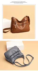 Detail of multi-zipper compartments on soft leather crossbody bags for women