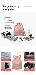 Details des pinkfarbenen Fitness-Rucksacks mit separatem Schuhfach und großem Fassungsvermögen