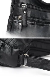 Macro detail of high-quality black litchi grain leather and silver hardware buckles