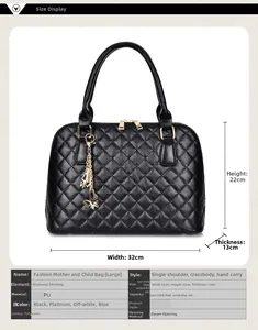 Detailed sizing guide for black quilted handbag with dimensions 32cm x 22cm x 13cm