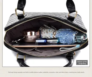 Top view of the spacious large bag interior with quilted patterns and organized compartments