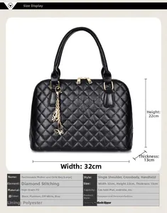 Size display of quilted PU leather tote bag with dimensions 32cm width and 22cm height