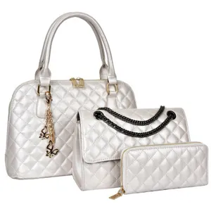 Chic quilted three-piece handbag set with tote, chain crossbody bag, and matching wallet