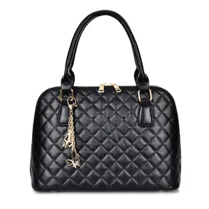 Black quilted shell handbag with gold hardware and butterfly charm 3-piece set
