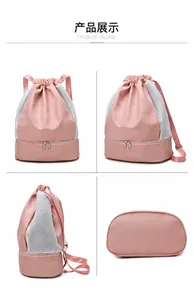 Detailansicht rosa Fitness Rucksack mit Kordelzug und separatem Schuhfach für das Training