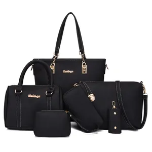 Women PU Leather Large Capacity Tote Bag With Handbag Crossbody Bag Wallet Cosmetic Bag Key Holder Simple Fashion Gold Hardware