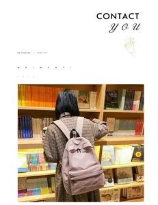 Foto de estilo de vida de una mochila de lona minimalista en tonos pastel