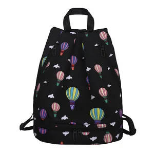 Wasserdichter Yoga-Rucksack mit Heißluftballon-Print und separatem Nassfach-Design