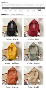 Detailed size chart and multi-color options for this large canvas student backpack