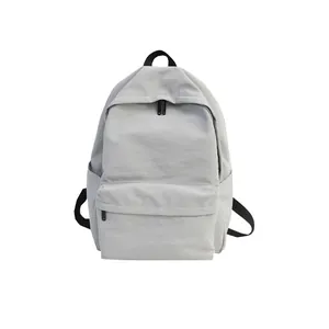 Mochila minimalista de nailon gris claro impermeable con múltiples bolsillos para estudiantes