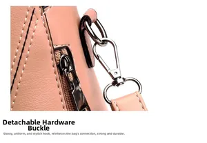 Detail of pink bag showing silver swivel hook and high-quality metal hardware