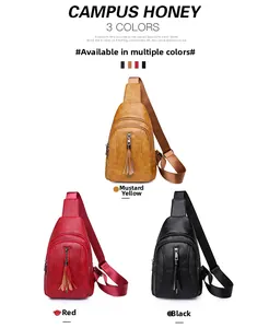 Marsupio da donna in pelle sintetica lavata nei colori giallo zenzero, rosso e nero