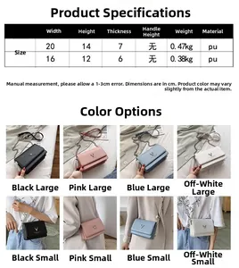 Tableau des tailles pour petit sac carré en cuir PU avec chaîne et décor de cerf