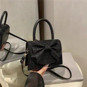 Sparkly Glitter Bow Handbag For Women Elegant Sequin Crossbody Bag Fashion Sweet Mini Tote Evening Shoulder Bag Luxury Bag