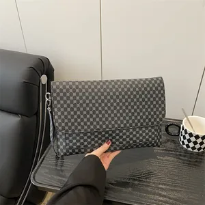 Women PU Leather Envelope Clutch Bag Monogram Geometric Solid Color Crossbody Shoulder Bag Large Capacity Business Handbag