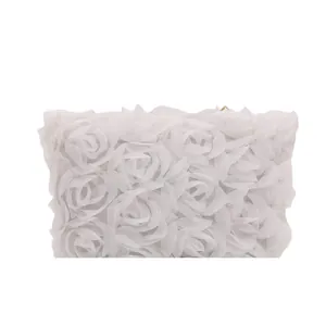 Elegant white evening clutch bag featuring 3D rosette lace floral patterns for women