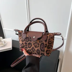 Damen Mode Leopardenmuster Schultertasche Umhängetasche Leinwand PU Leder Klappe Tote Casual Vintage Kleine Tasche