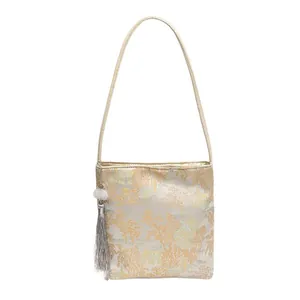 New Chinese style embroidered shoulder bag with traditional landscape patterns and tassel