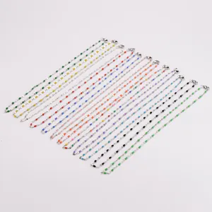 Colliers en acier inoxydable de 18 pouces avec perles en émail colorées variées