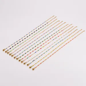 Minimalist 304 stainless steel anklets with colorful glazed beads and lobster clasp