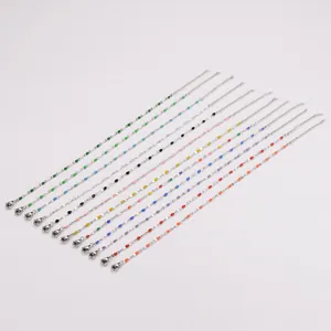 Set of 13 colorful enamel bead ankle bracelets in 304 stainless steel with lobster clasp