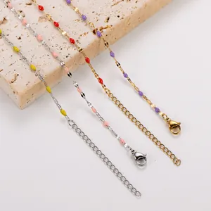 304 stainless steel anklets with colorful enamel beads and adjustable lobster clasps