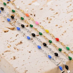 304 Stainless Steel Colorful Enamel Bead Anklet For Women Dopamine Style Minimalist Foot Chain Adjustable Jewelry Gift