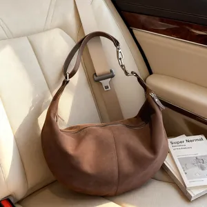 Borsa a Spalla Hobo a Mezzaluna Grande Capacità Donna in Similpelle Scamosciata PU Borsa Sottobraccio Minimalista Retro