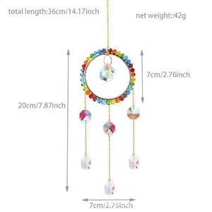 Detail view of colorful K9 crystal suncatcher with 36cm total length measurements