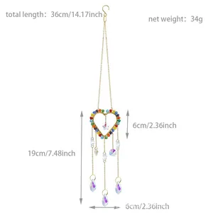 Detailed size chart of a 36cm heart crystal suncatcher with dimensions and weight info