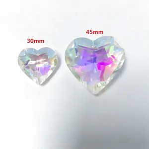 Detail showing 30mm and 45mm heart-shaped aurora crystal suncatcher pendants