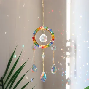 Detail of K9 crystal suncatcher reflecting colorful light patterns in garden