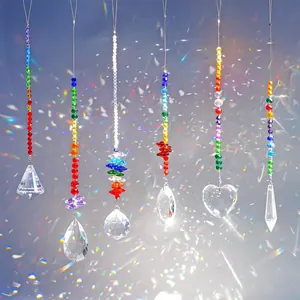 6er-Set Kristall-Sonnenfänger in verschiedenen Formen mit Regenbogen-Reflektionen