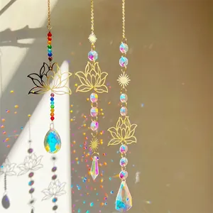 Lotus Crystal Suncatcher Hanging Ornament Natural Amethyst Crushed Stone Alloy Lotus Rainbow Maker Home Garden Window Decor