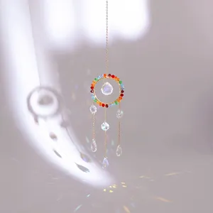 Rainbow suncatcher with K9 crystals and golden frame for garden window decor