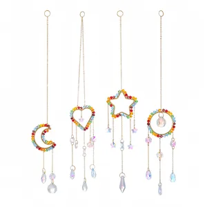Rainbow suncatcher set with gold chains and crystal prisms for home and garden window decor