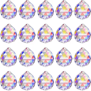 Lot de 20 boules de cristal facettées avec revêtement arc-en-ciel pour attrape-soleil