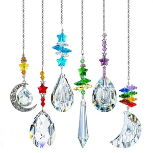 Set van 6 kristallen raamhangers met metalen kettingen voor kleurrijke regenboogreflecties