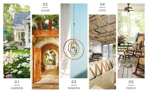 Detailed views of crystal suncatcher hanging in garden, window, and balcony settings