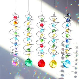Lot de 5 attrape-soleil spirale 3D avec boules de cristal pour reflets arc-en-ciel