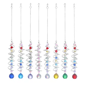 Set of 8 colorful spiral suncatchers with metal spinning tails and faceted crystal balls