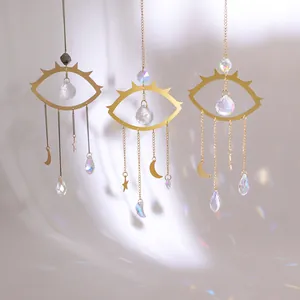 Attrape-Soleil en Cristal Prisme Créateur d'Arc-en-Ciel Or Mauvais Œil Décoration Suspendue Boho Fenêtre Maison Cadeau Lune Étoile